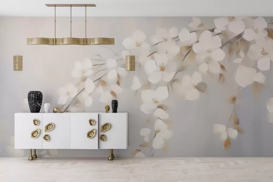 Wall Mural Photo Wallpaper Abstract branch with flowers imitation of painting w05665