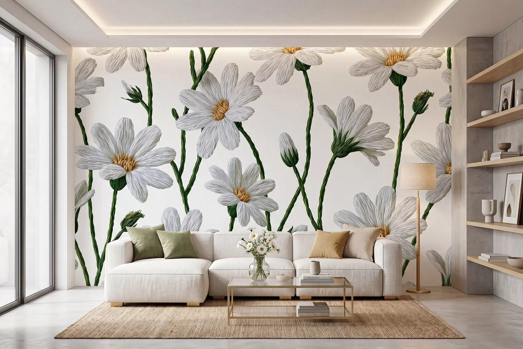 wall murals White wild daisies w09915