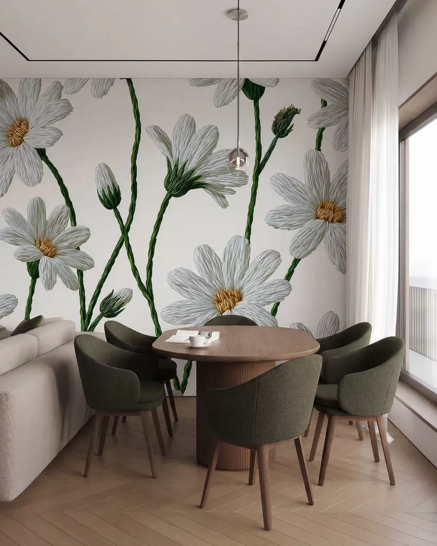 wall murals White wild daisies w09915