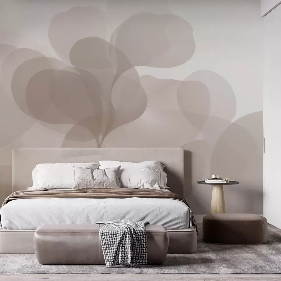 peintures murales Silhouettes botaniques abstraites semi-transparentes dans des tons beiges chauds w09925