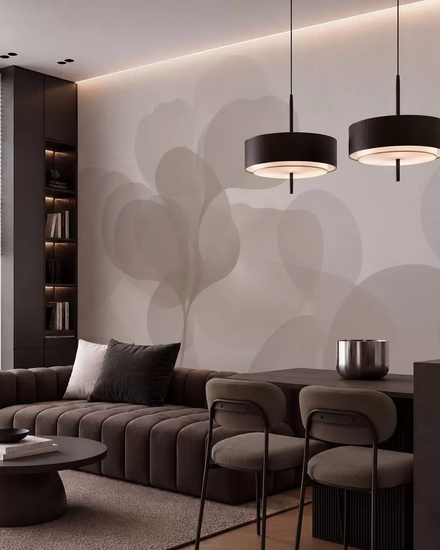 Wall Mural Photo Wallpaper Semi-transparent abstract botanical silhouettes in warm beige tones w09925