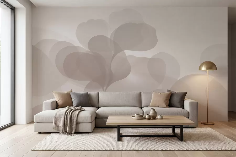 wall murals Semi-transparent abstract botanical silhouettes in warm beige tones w09925