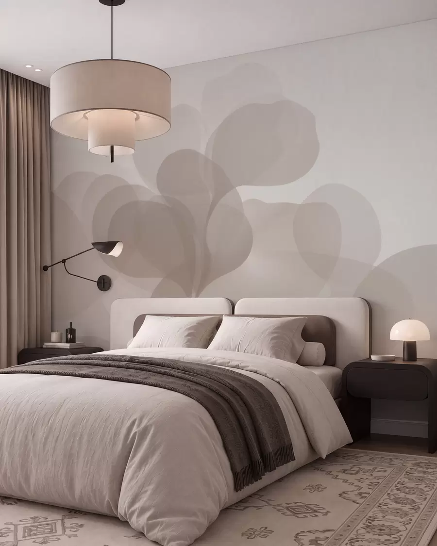 wall murals Semi-transparent abstract botanical silhouettes in warm beige tones w09925