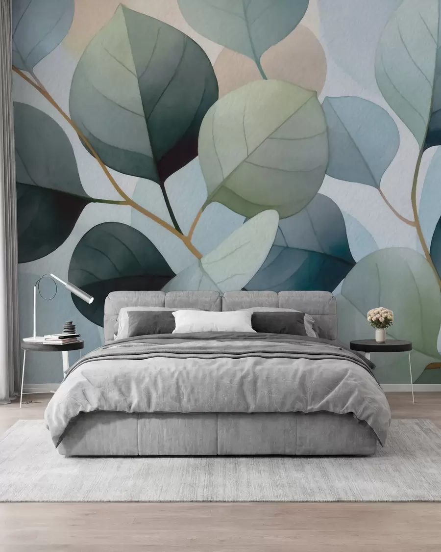 wall murals Delicate watercolor eucalyptus leaves w09927
