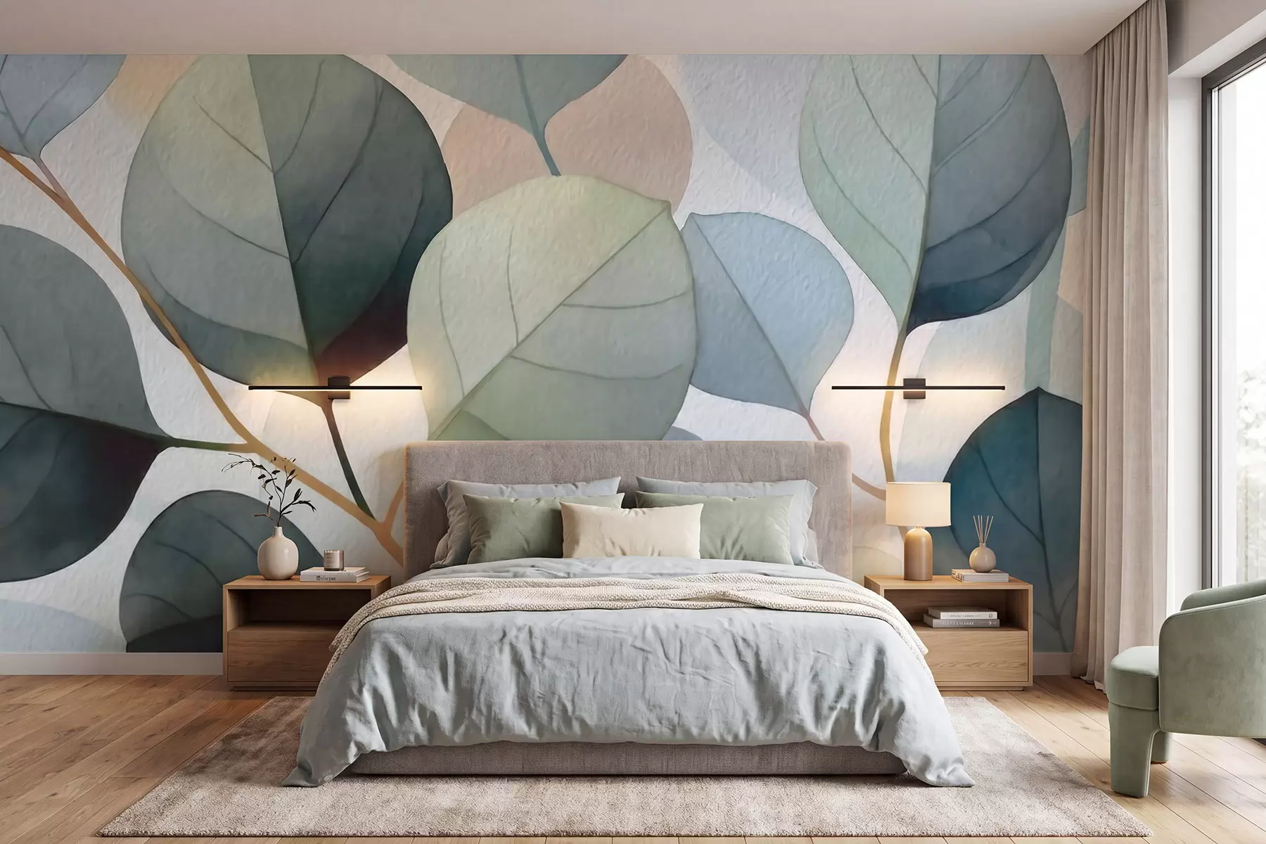 Wall Mural Photo Wallpaper Delicate watercolor eucalyptus leaves w09927