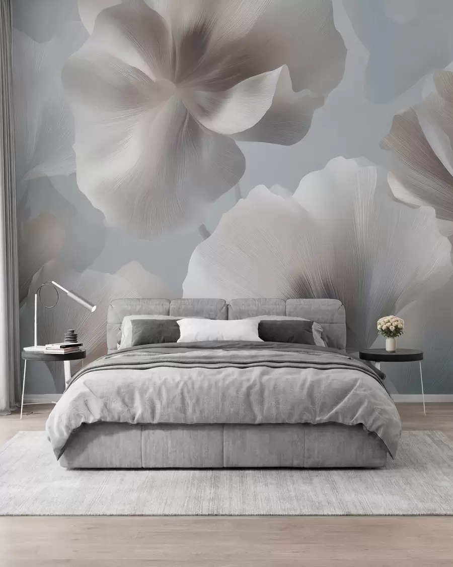 peintures murales Pétales de fleurs en soie volumineux dans des tons pastel délicats w09928
