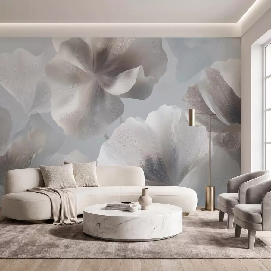 peintures murales Pétales de fleurs en soie volumineux dans des tons pastel délicats w09928