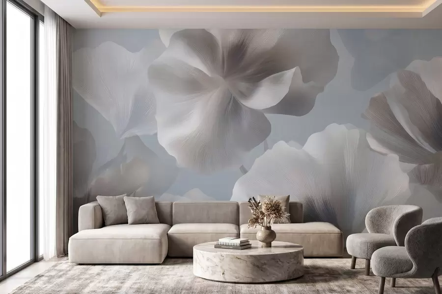 murales Pétalos de flores de seda con volumen en suaves tonos pastel w09928