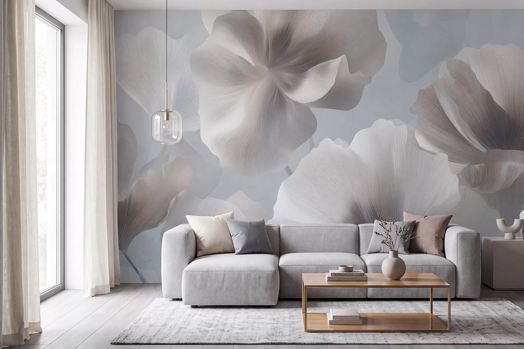 wall murals Volumetric silk flower petals in soft pastel tones w09928