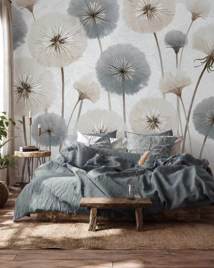 wall murals Airy fluffy dandelions in a soft natural palette w09936