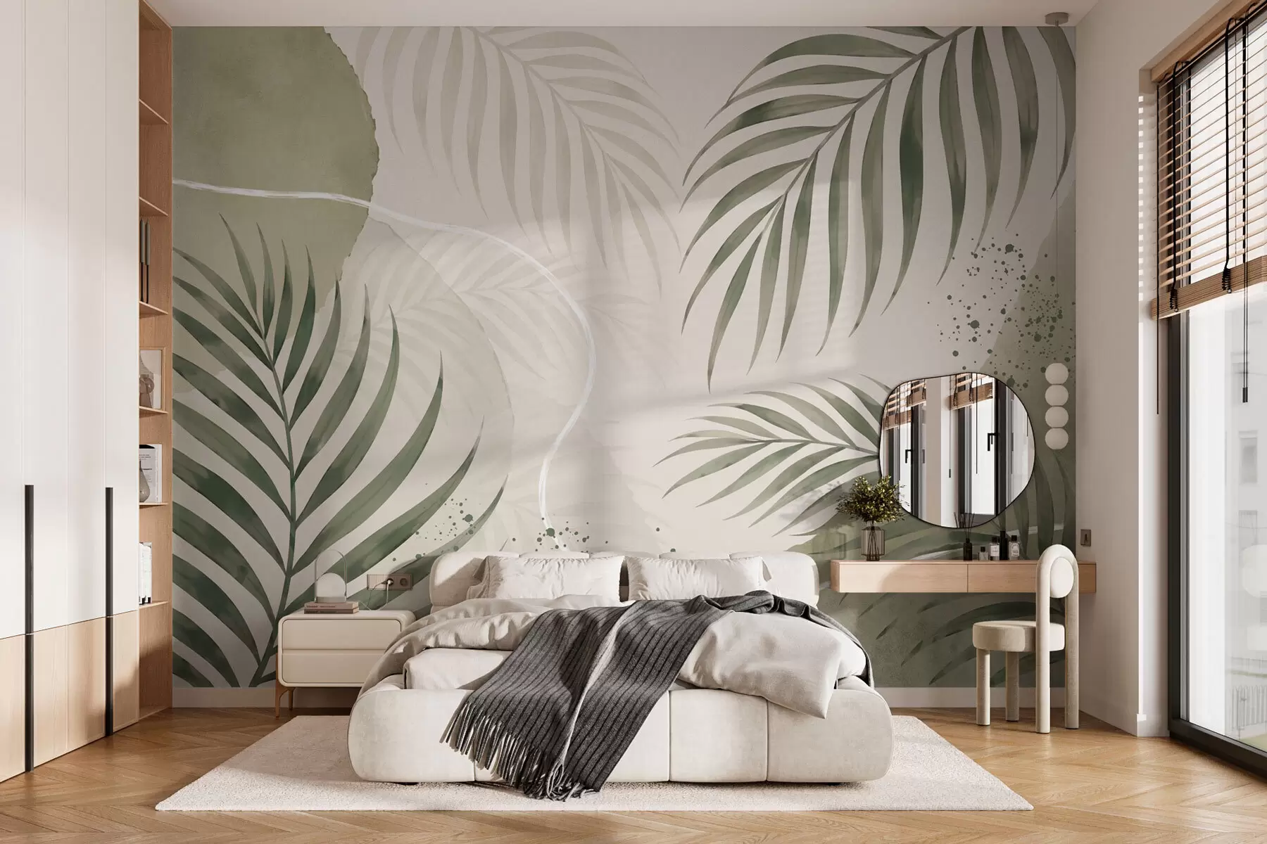 peintures murales Feuilles stylisées sur un fond neutre et doux w05728