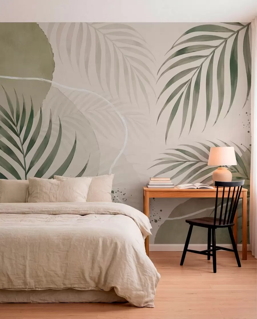 wall murals Stylized leaves on a soft neutral background w05728