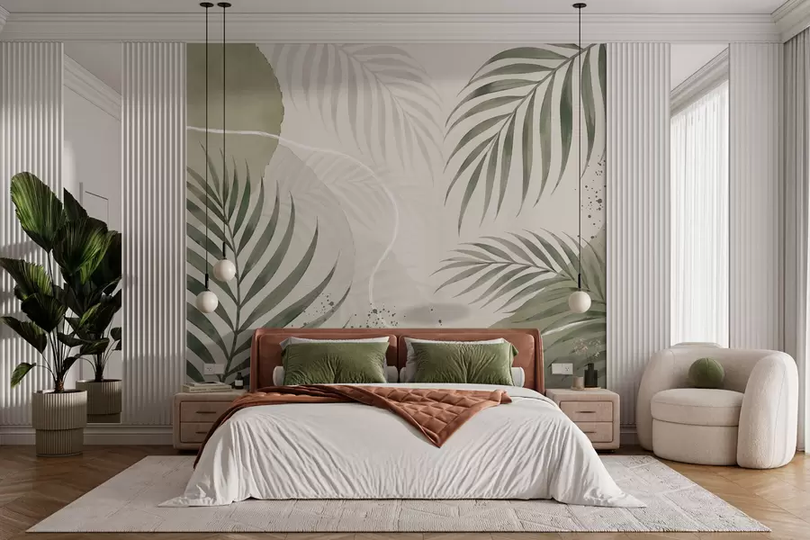 wall murals Stylized leaves on a soft neutral background w05728