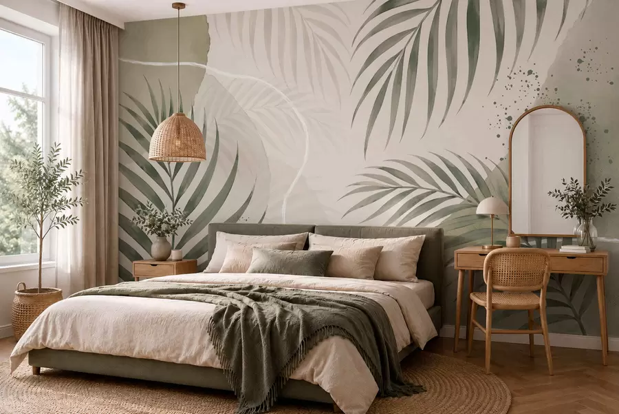 peintures murales Feuilles stylisées sur un fond neutre et doux w05728