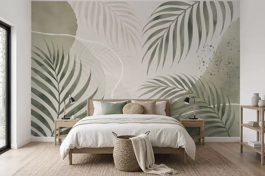 Wall Mural Photo Wallpaper Stylized leaves on a soft neutral background w05728
