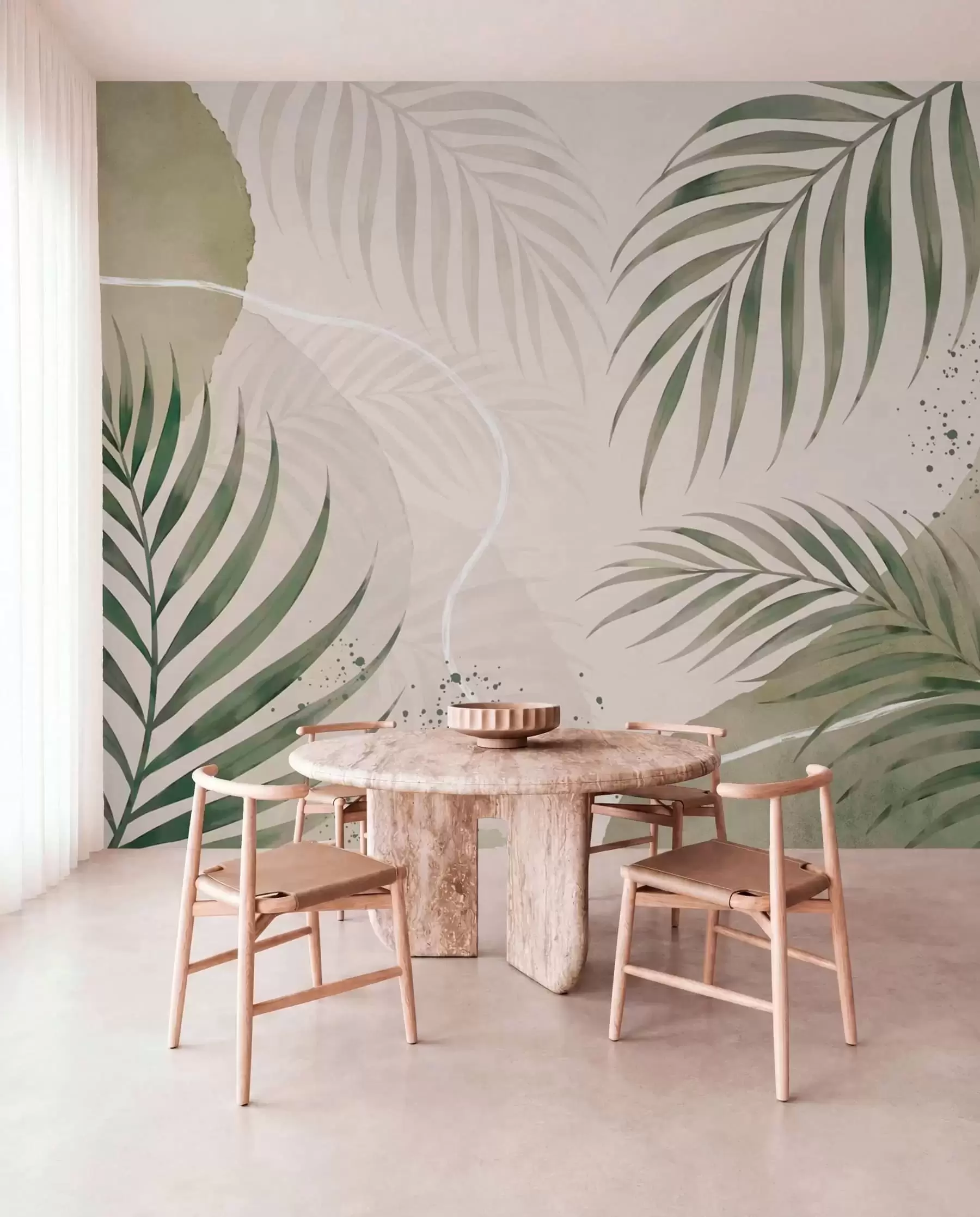 murales Hojas estilizadas sobre un fondo suave y neutro w05728