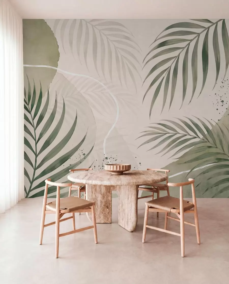 wall murals Stylized leaves on a soft neutral background w05728