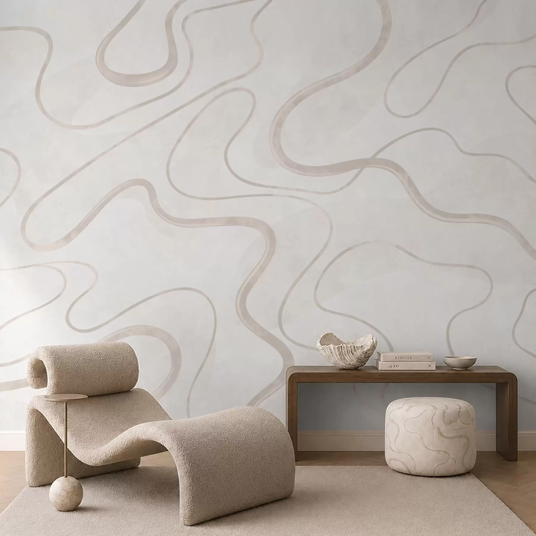 peintures murales Lignes fluides et abstraites sur un fond clair w05726