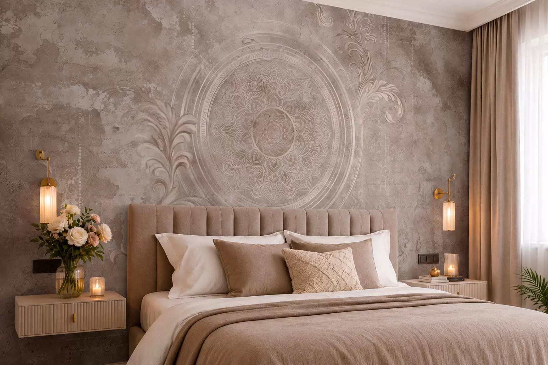 peintures murales Motif circulaire ornemental sur un fond texturé w05727