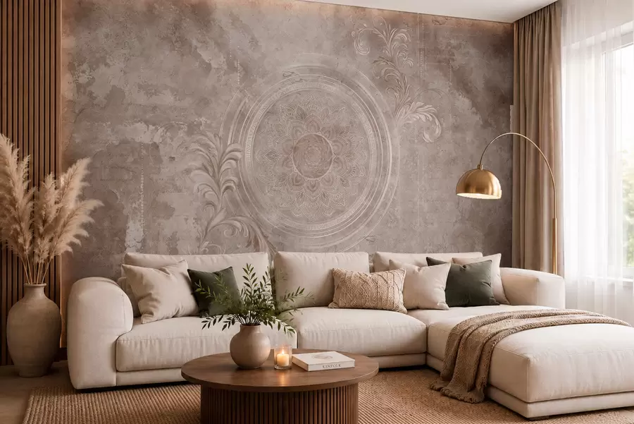wall murals Ornamental circular pattern on a textured background w05727