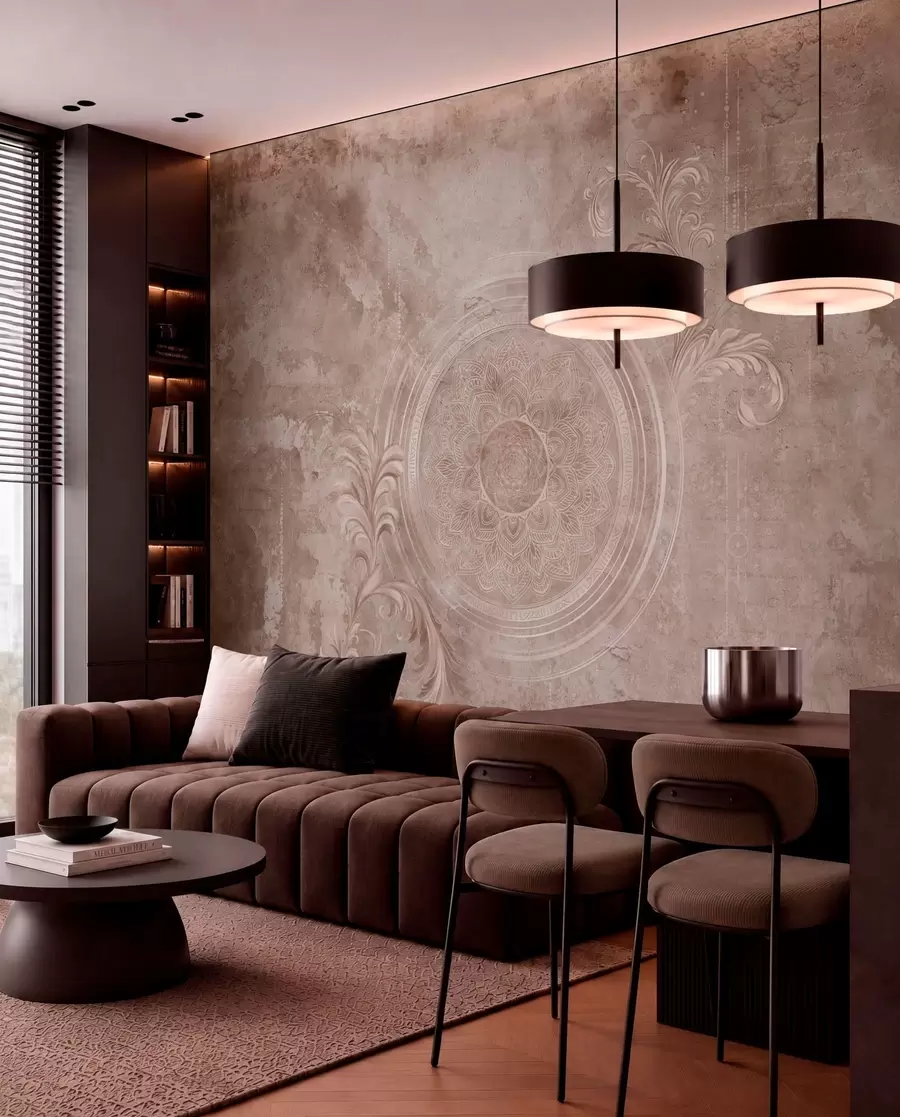 wall murals Ornamental circular pattern on a textured background w05727