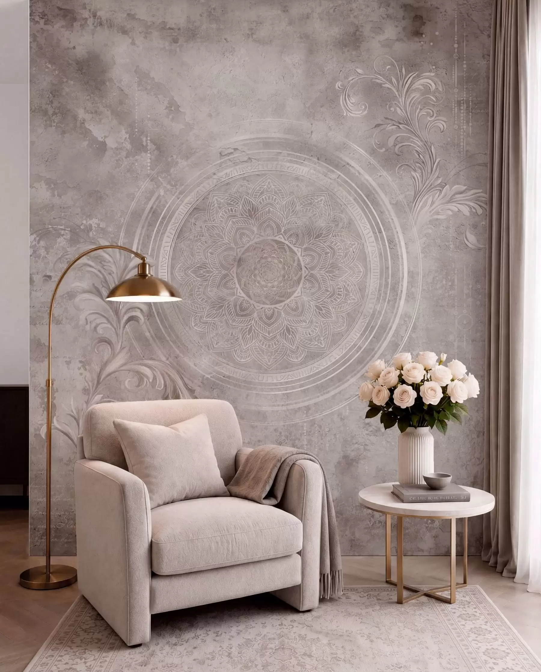 wall murals Ornamental circular pattern on a textured background w05727