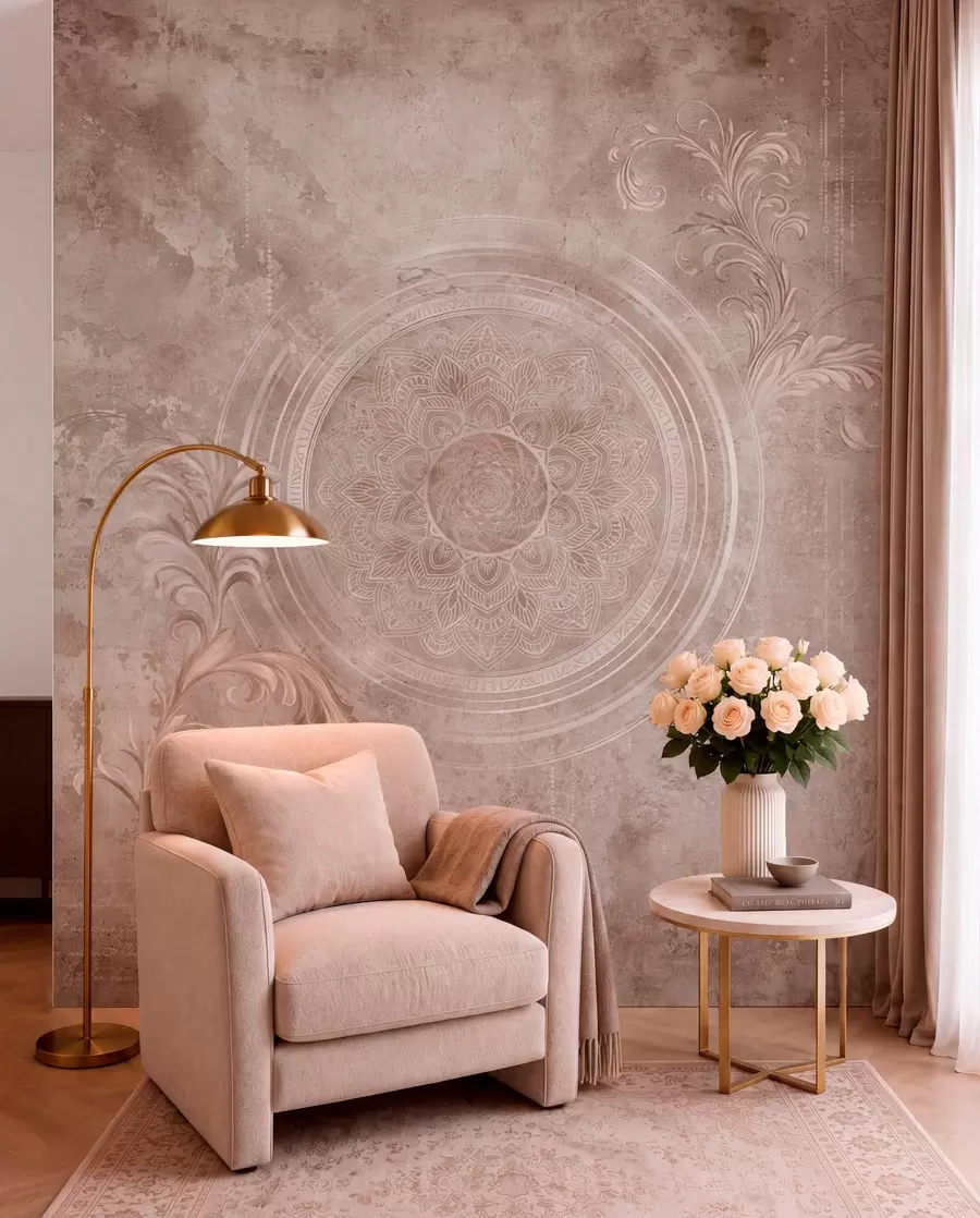 peintures murales Motif circulaire ornemental sur un fond texturé w05727