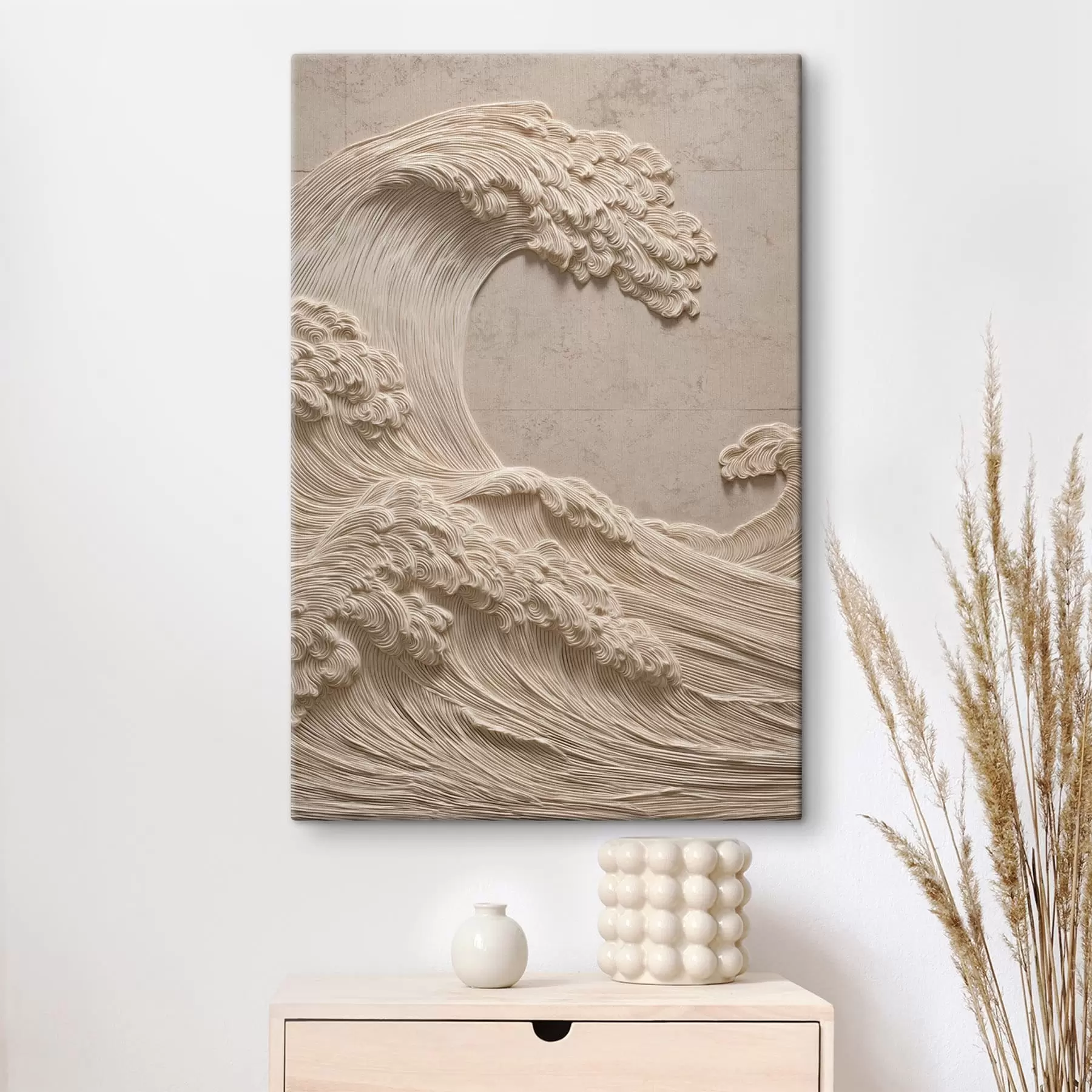wall murals Embossed wave in light neutral tones s49676