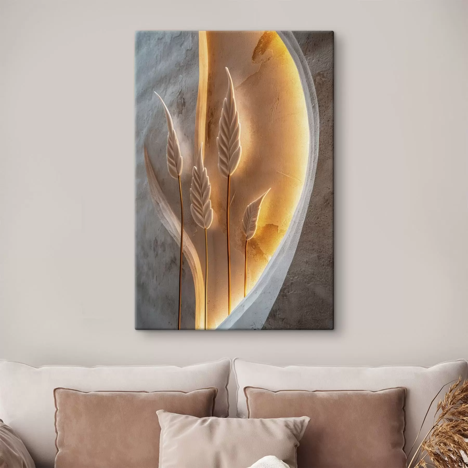 murales Hojas decorativas con una cálida iluminación de fondo s49681