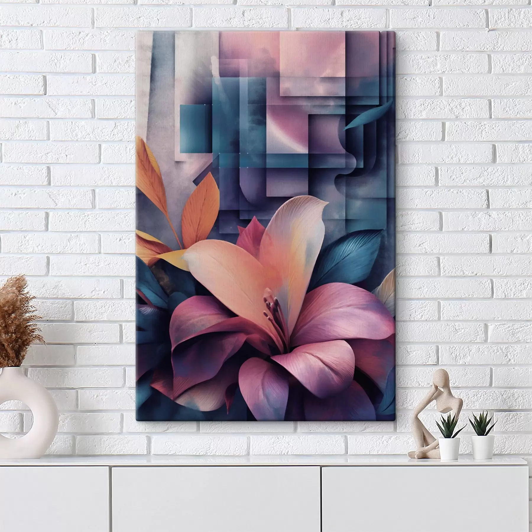wall murals Geometric abstraction in lilac tones s49731