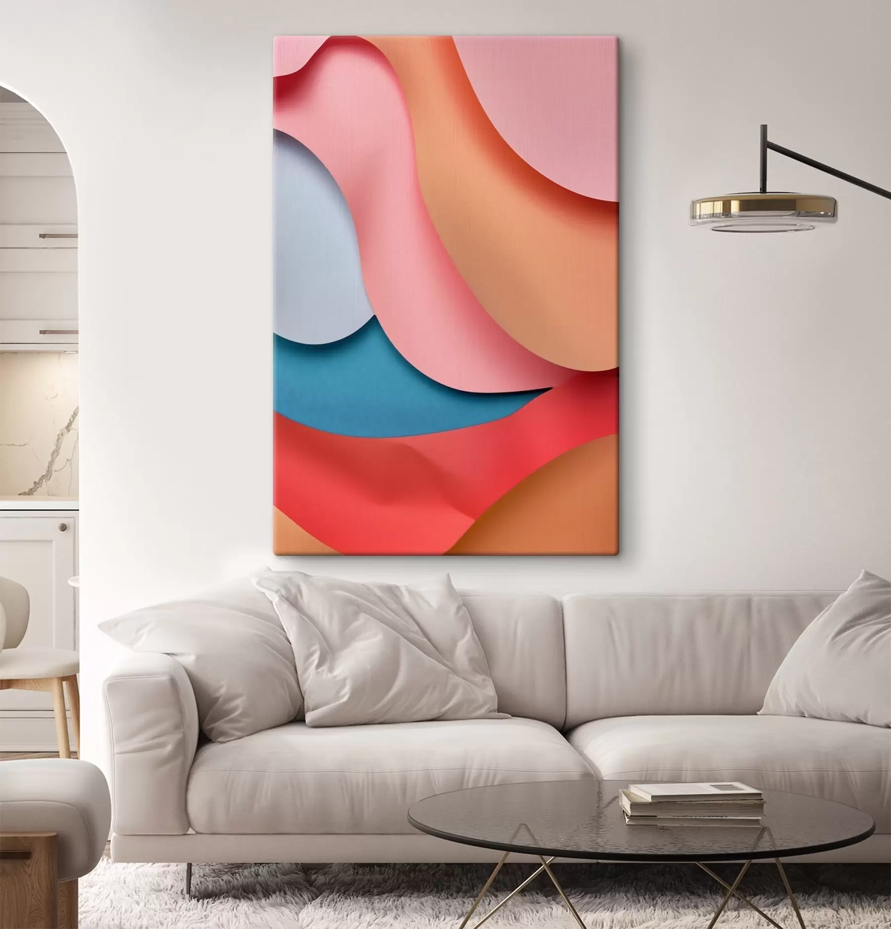 wall murals Volumetric abstraction in coral shades s49743