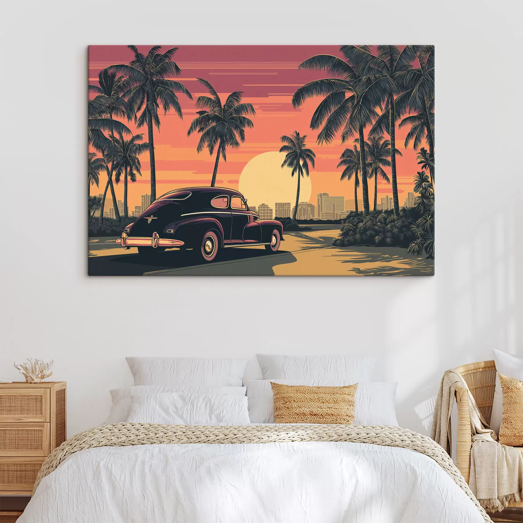 wall murals Vintage Car with Palm Trees s49833