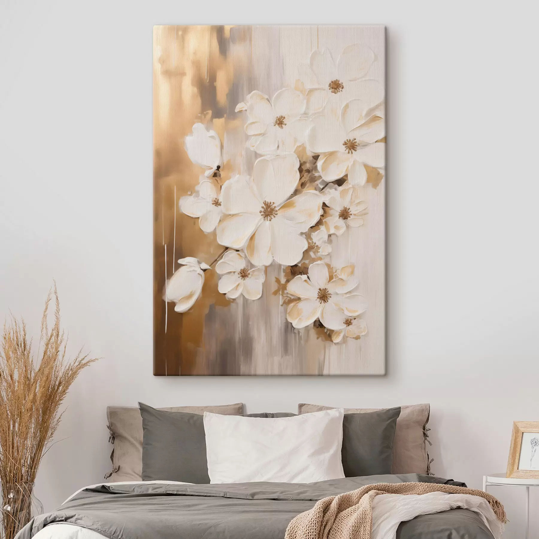 wall murals White flowers against a textured background, painting style s49767
