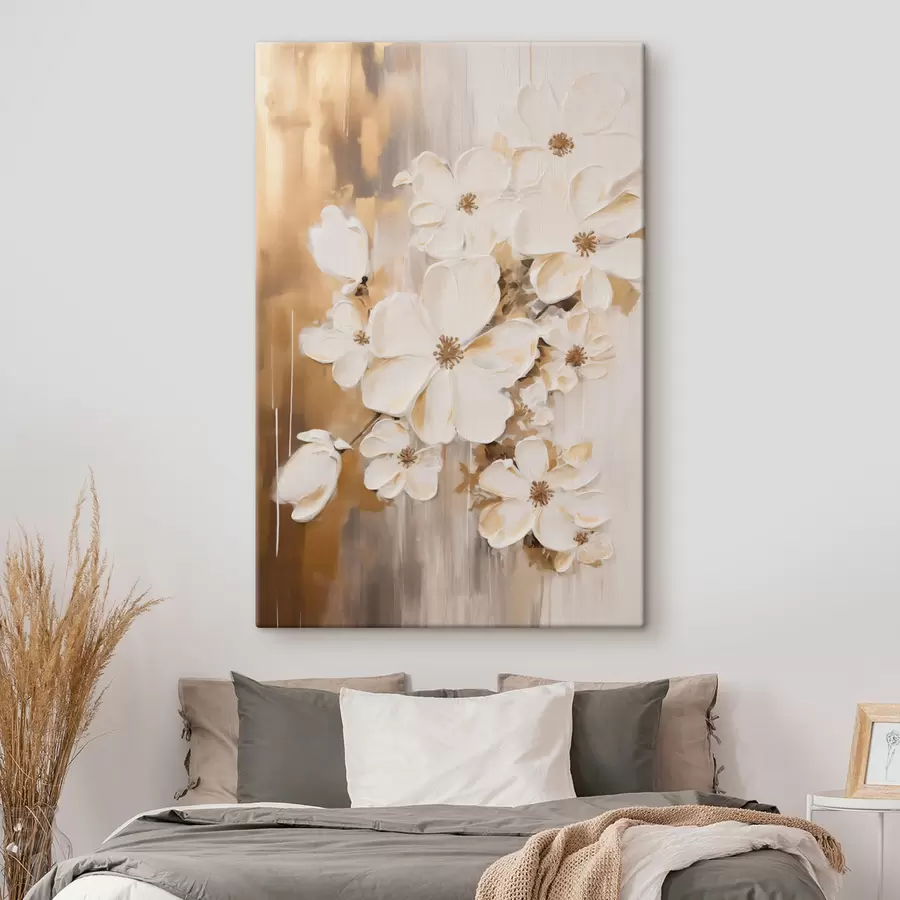 wall murals White flowers against a textured background, painting style s49767