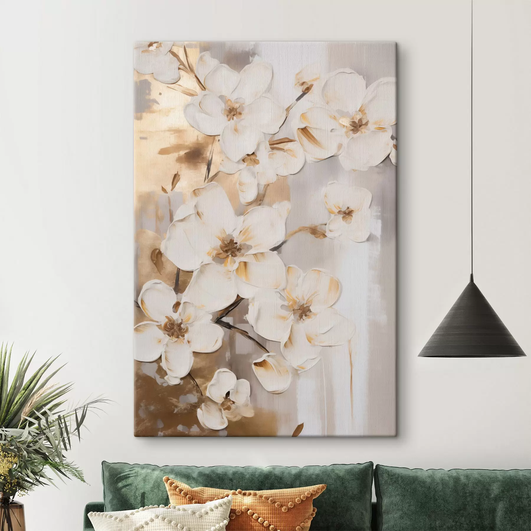wall murals White flowers against a textured background, painting style s49768