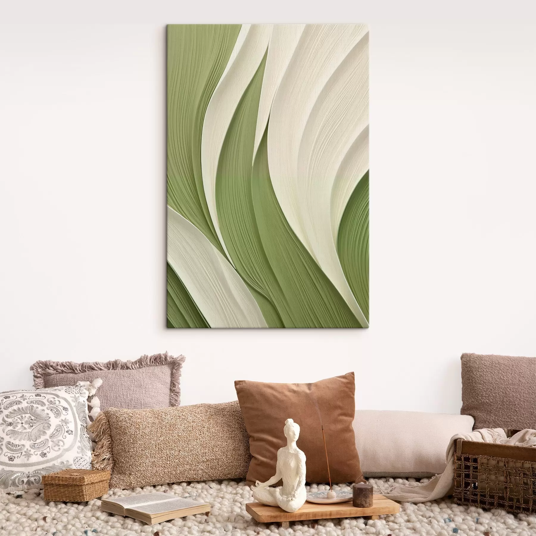 wall murals Abstract flowing green and cream colored texture s49772