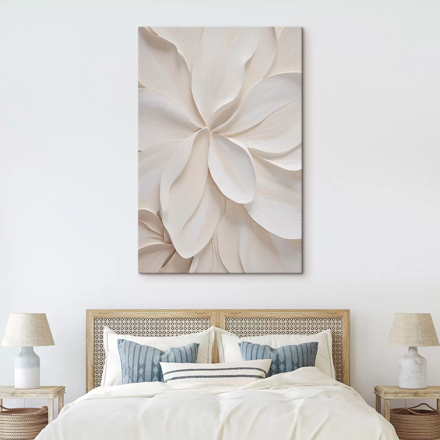 wall murals Abstract large, creamy white flower with delicate, layered petals s49791