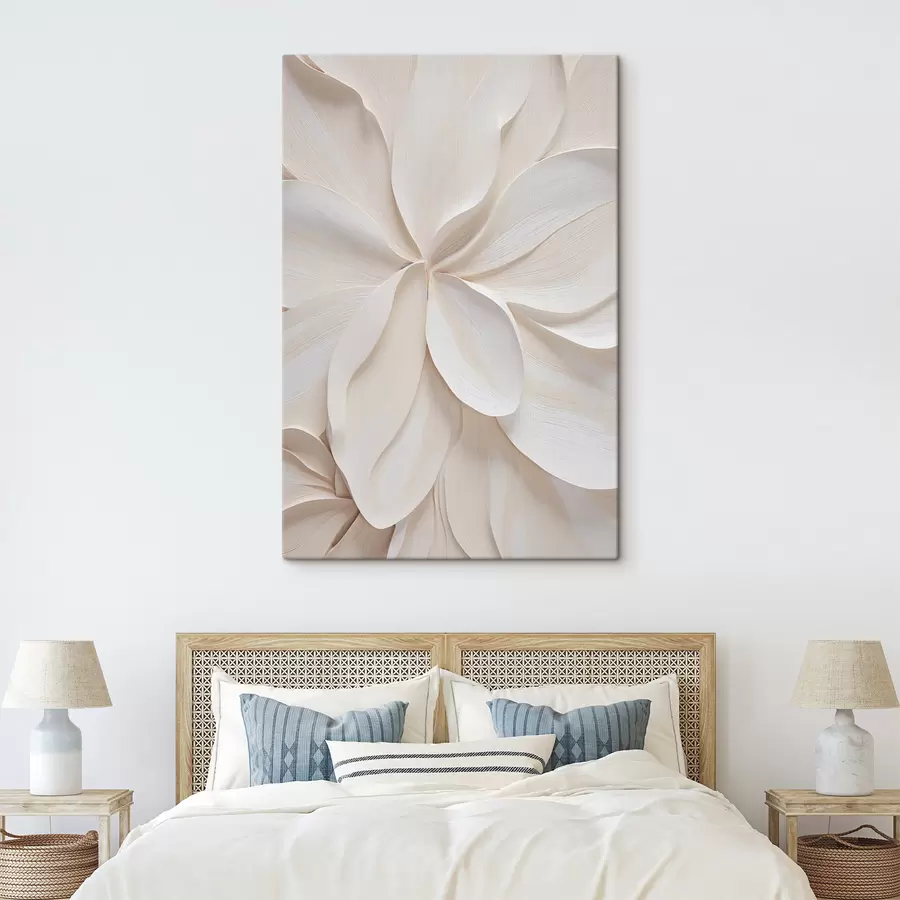 murales Flor grande y abstracta, de color blanco cremoso, con pétalos delicados y superpuestos s49791