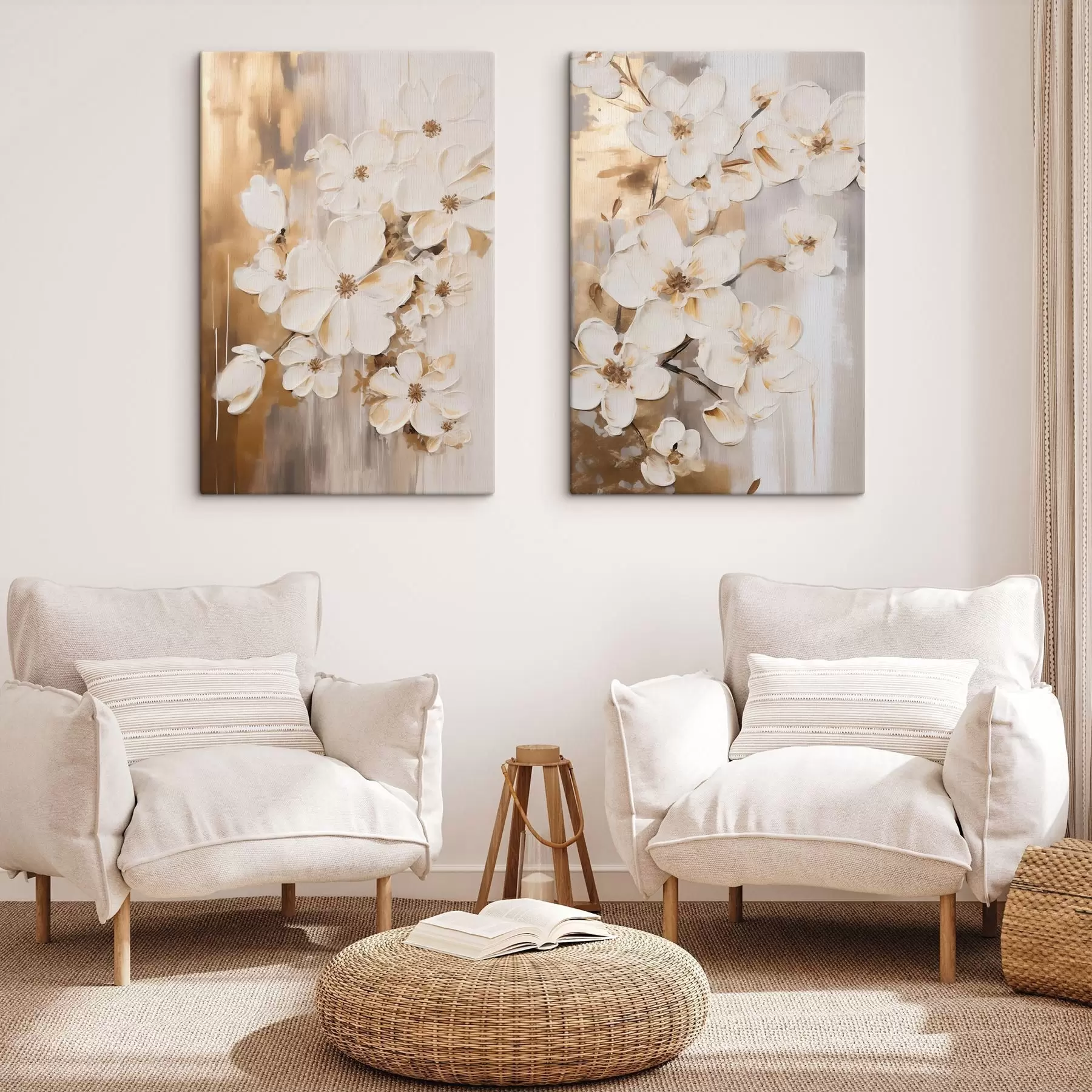 wall murals White flowers against a textured background, painting style m30679