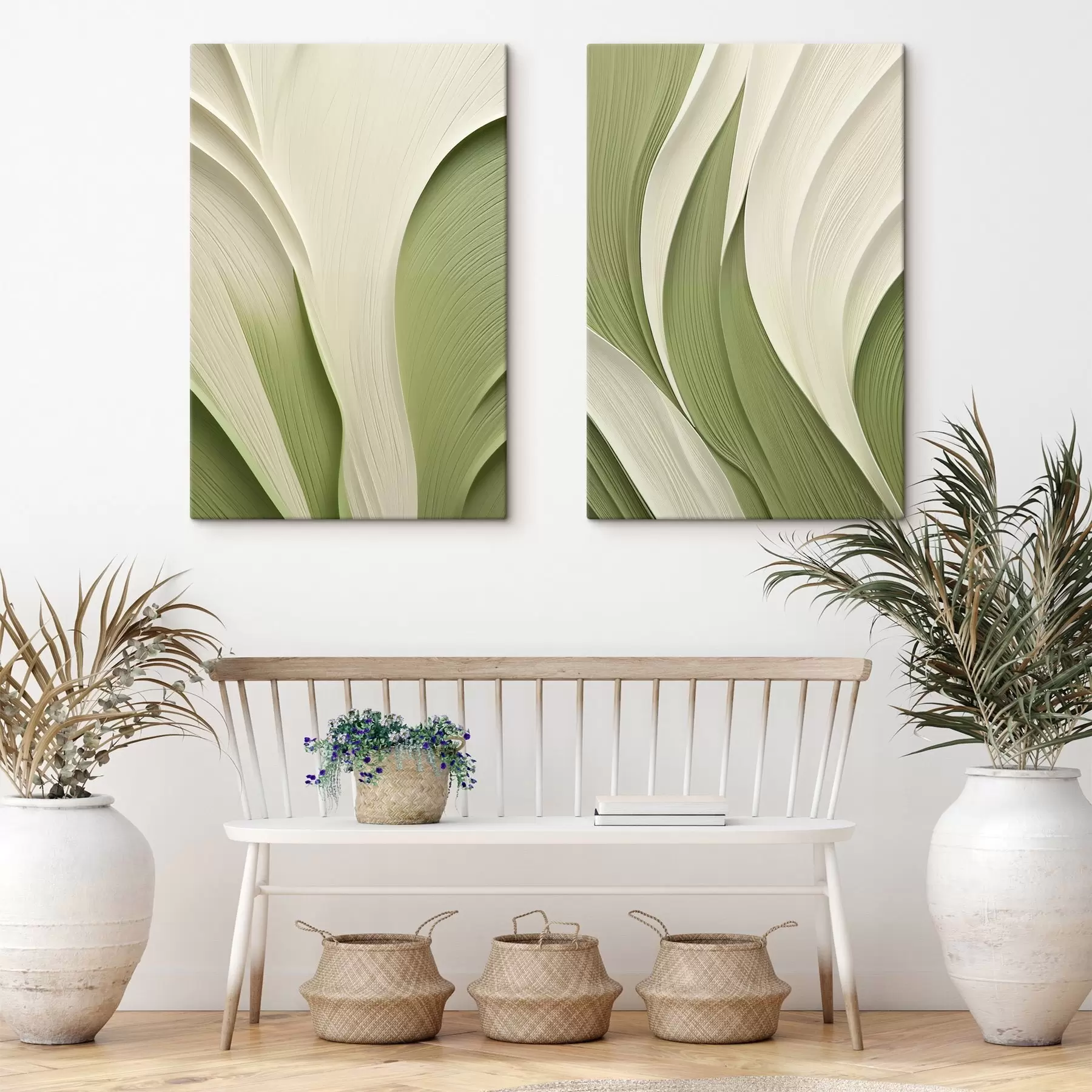 wall murals Abstract flowing green and cream colored texture m30681