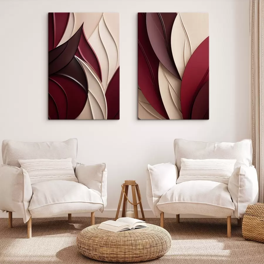 Wall Mural Photo Wallpaper Abstract wavy shapes in shades of bordo and cream, layered textures m30689
