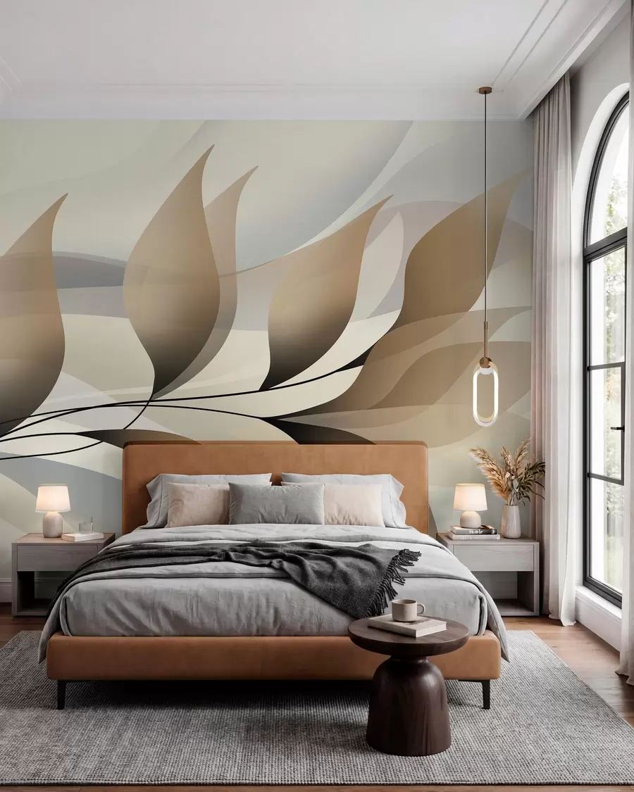 wall murals an elegant branch with beige leaves  w05660
