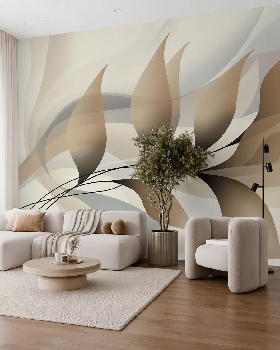 Wall Mural Photo Wallpaper an elegant branch with beige leaves  w05660