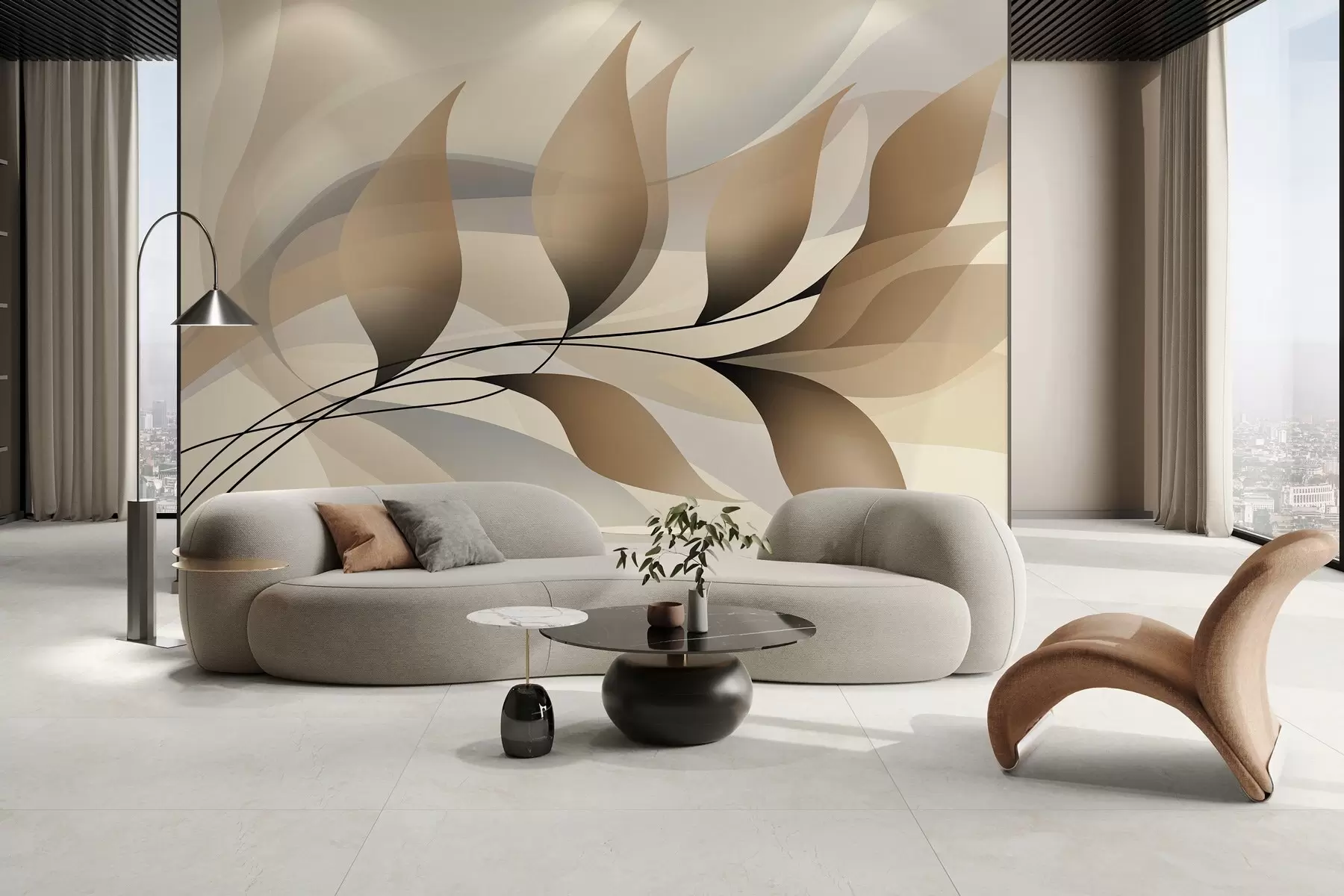 Wall Mural Photo Wallpaper an elegant branch with beige leaves  w05660