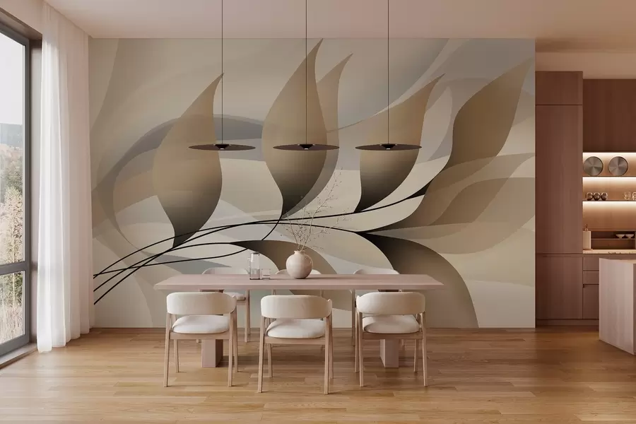peintures murales une branche élégante aux feuilles beiges w05660