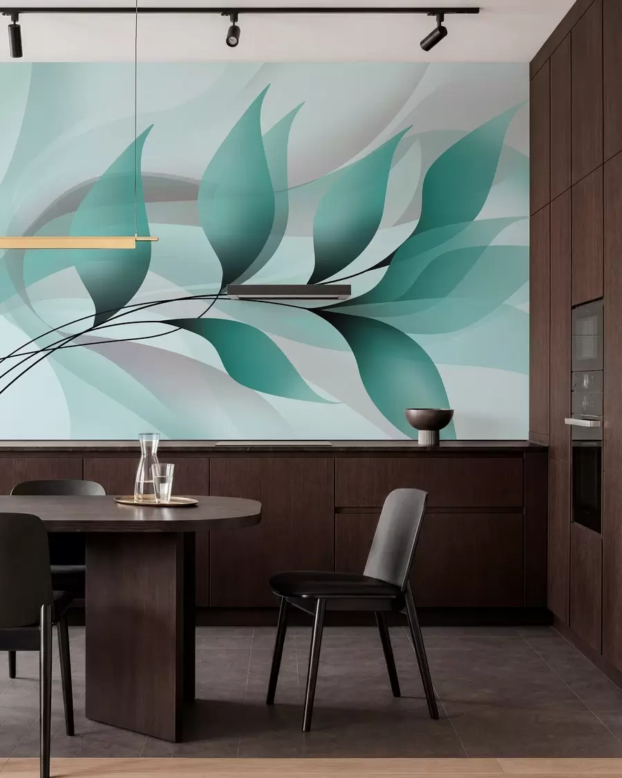 wall murals an elegant branch with turquoise leaves  w05660v1
