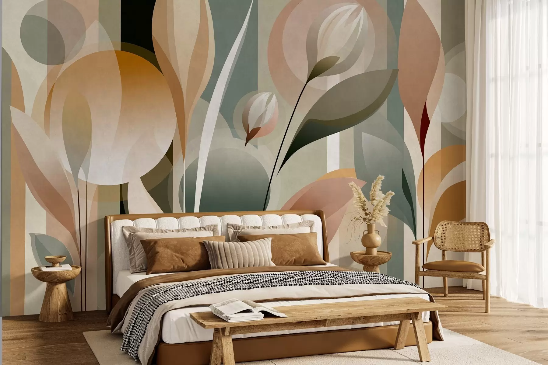 Wall Mural Photo Wallpaper a stylised abstraction featuring plants in natural colours w05750
