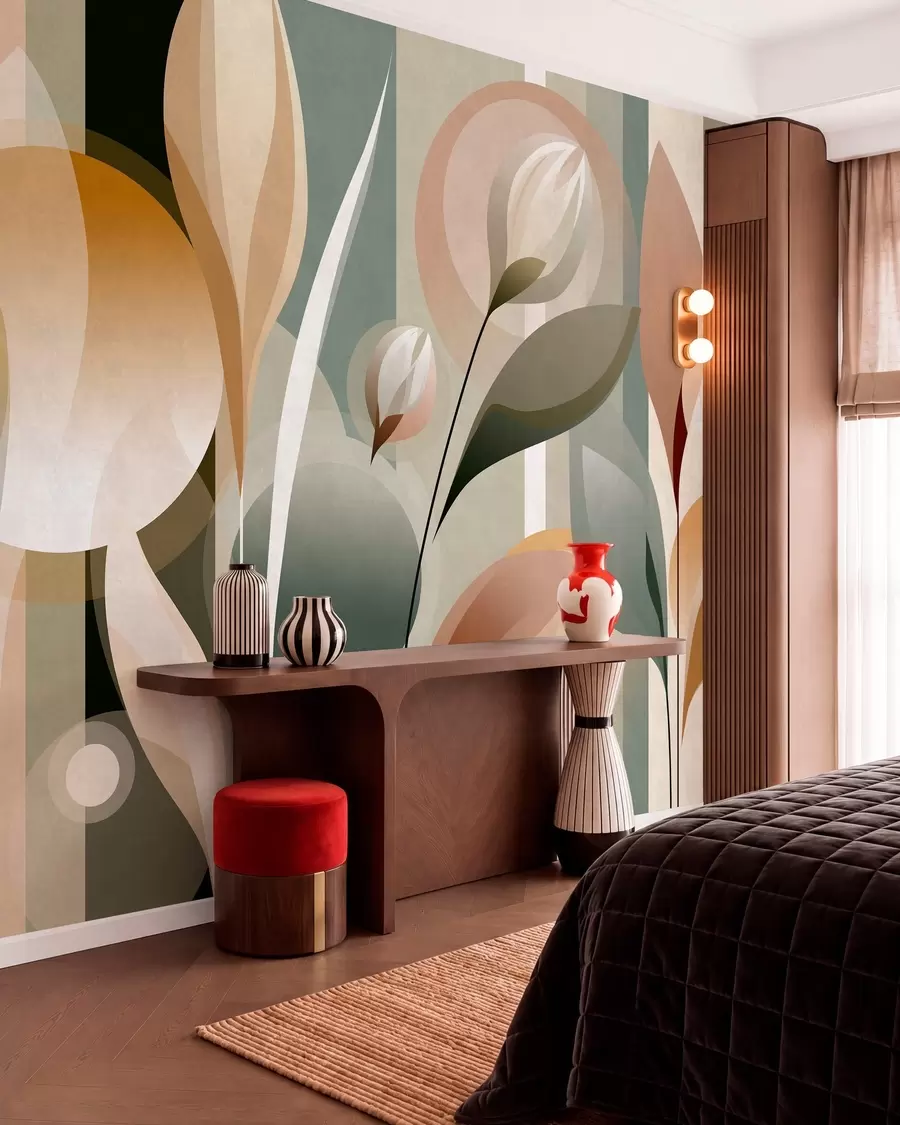 wall murals a stylised abstraction featuring plants in natural colours w05750