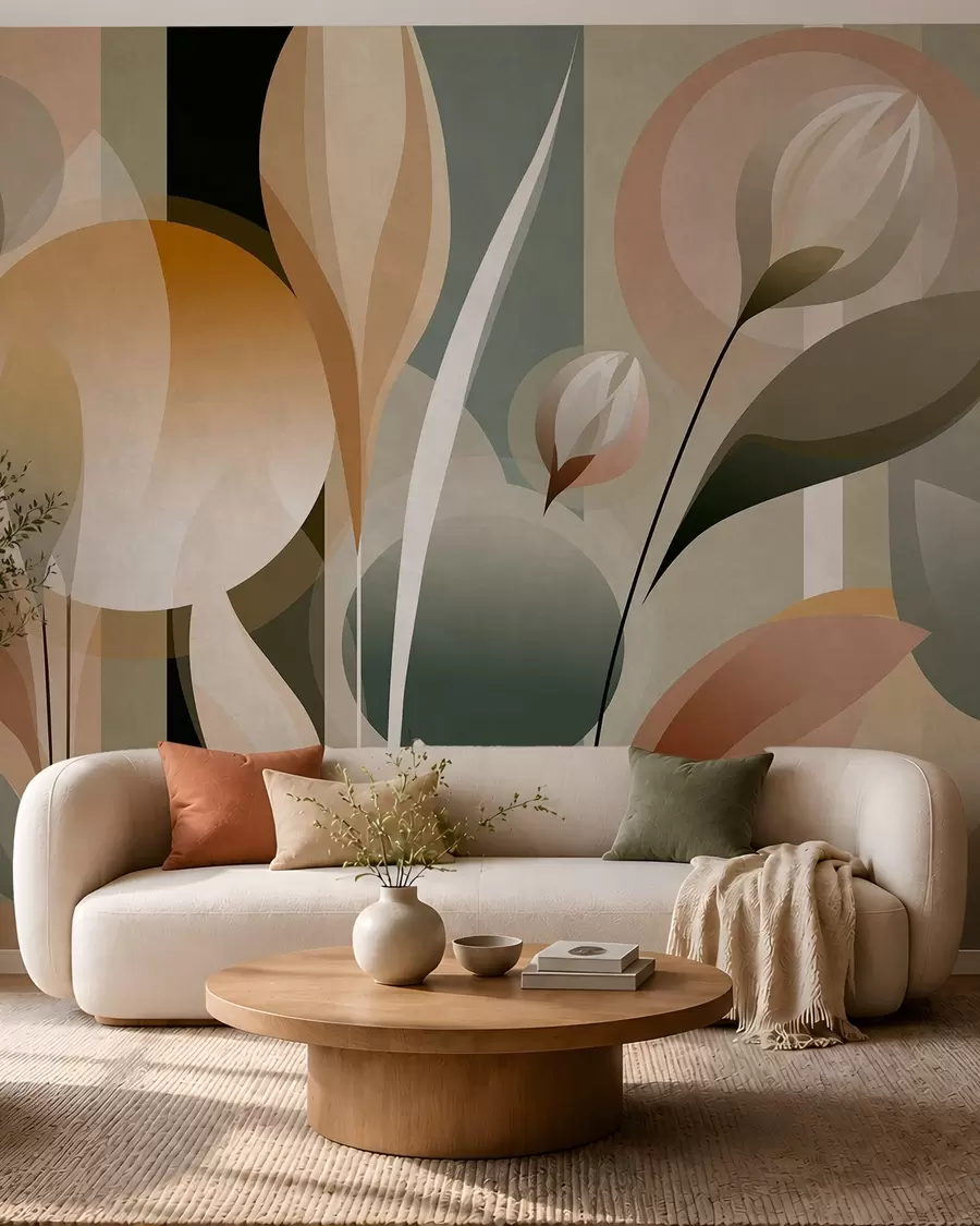 Wall Mural Photo Wallpaper a stylised abstraction featuring plants in natural colours w05750
