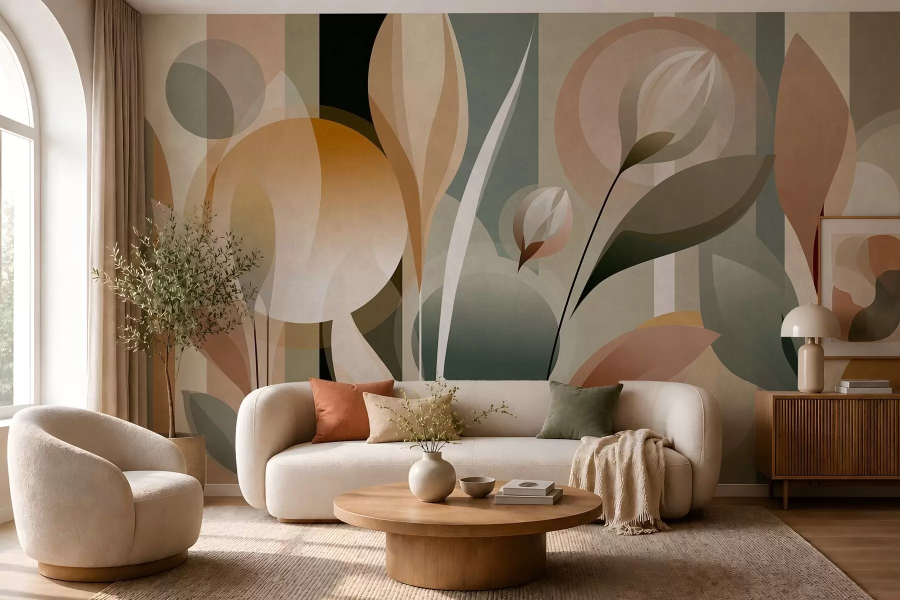 Wall Mural Photo Wallpaper a stylised abstraction featuring plants in natural colours w05750